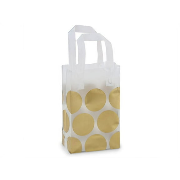 Pack Of 250, Rose Size 5.25 x 3.25 x 8.5" Gold Hip Dots Plastic Shopping Bags 3 Mil W/6 Mil Handle