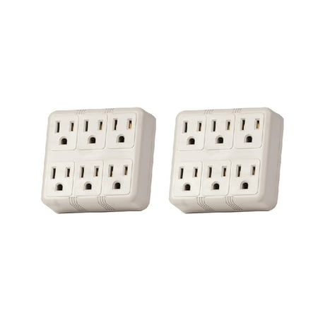 - (2-pack) Grounded Wall Tap 6 Outlet AC Power Adapter Electrical Plug UL LISTED
