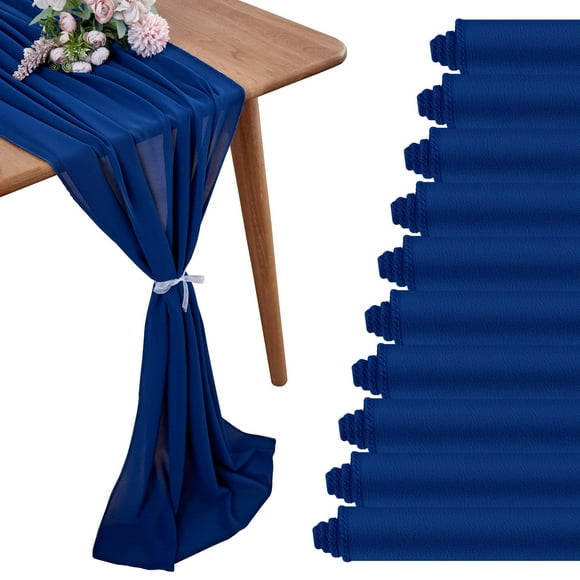 YUHX 10 Pack Chiffon Table Runner 29 x 120 Inches Long, Navy Blue Wedding Table Runners, Romantic Wedding Decor Party Banquets Decorations(Navy Blue,10 Pack)