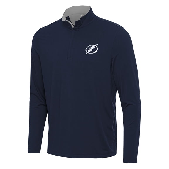 Men's Antigua Navy/Gray Tampa Bay Lightning Content Quarter-Zip Pullover Top