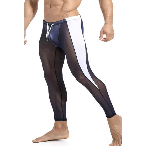Ouber Men's Mesh Yoga Pants See Through Compression Tights Workout ...