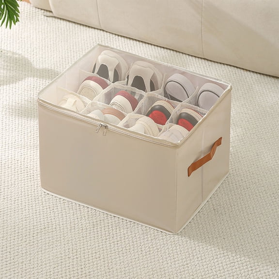 Fabric Folding Storage Box with Lid | Multi-Compartment Organizer for Underwear Socks & Small Clothing | 43x32x30cm Collapsible Wardrobe Organizer | Beige Gray Oxford Cloth