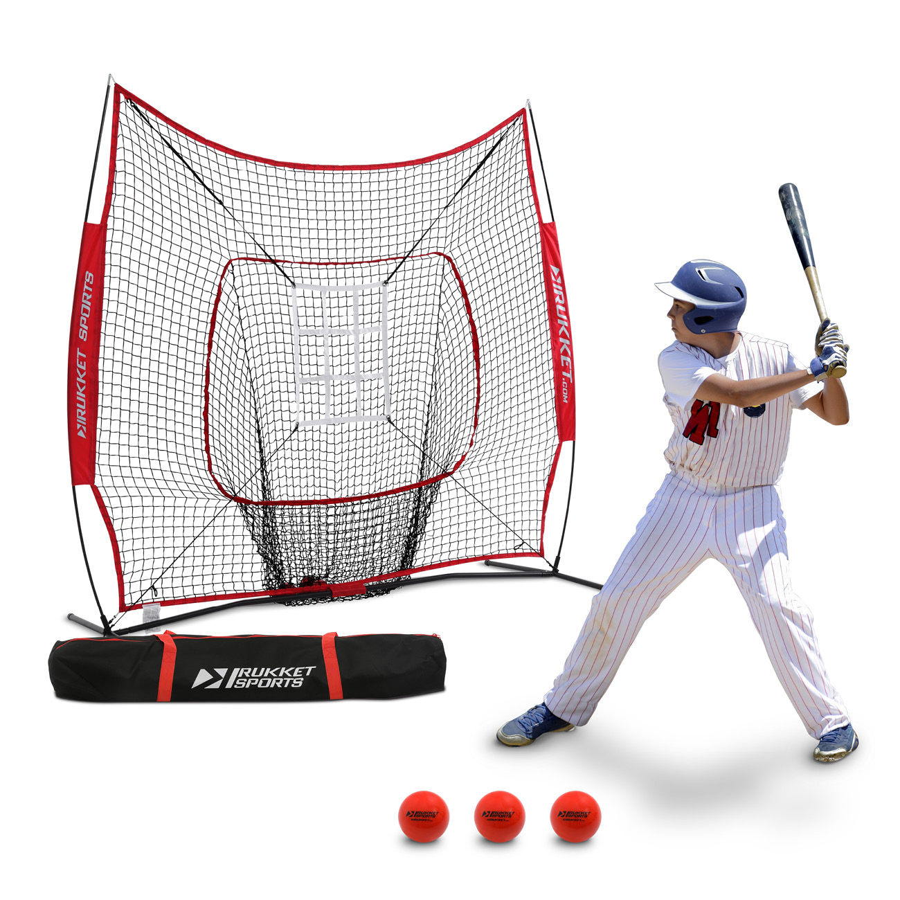 Rukket Baseball & Softball 7x7 Practice Hitting Net PRO Bundle w/ 3