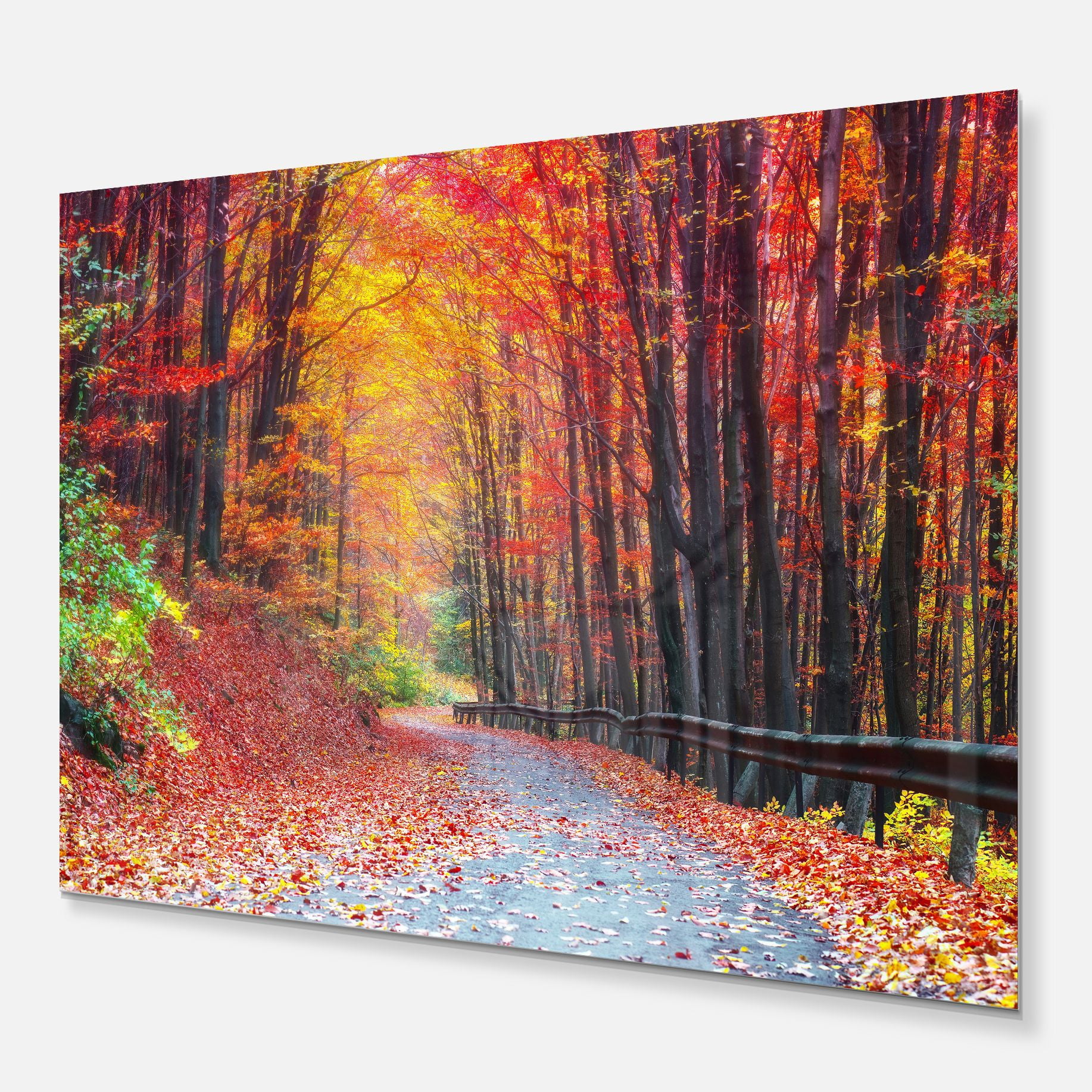 Designart 'Road in Beautiful Autumn Forest ' Modern Forest Metal Wall Art Panels
