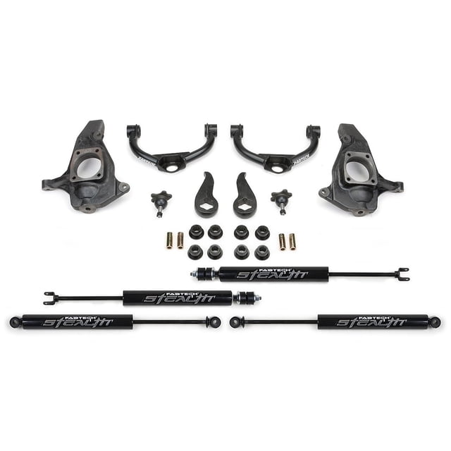 Fabtech Kit de Nivellement Sport Automobile Suspension K1055M Série Furtive; 3-1/2 Pouce Lifting avant; 0 Pouce Lifting Arrière; avec Amortisseurs Furtifs avant et Arrière; Composants Noirs / Amortisseurs Noirs