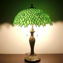 Tiffany Style Table Lamp Stained Glass Bedside Desk Light W16H24 Inch Tall Green Wisteria Lampshade Antique Base S523 LAMPS Lover Parent Friend Kid Living Room Bedroom Coffee Bar Craft Gift