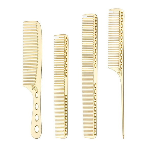 RUISINERY 4 Types Metal Hair Styling Comb Set: Aluminum Cutting Combs,Tail Comb,Detangling Combs,and Handle Combs for Barbers