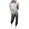 thumbnail image 2 of Frostluinai Shortsleeve Sweatsuits Women 2 Piece Outfit Short Sleeve Tops Elastic Waist Sweatpants Fashion Gradient Tracksuits with Pocket, 2 of 5