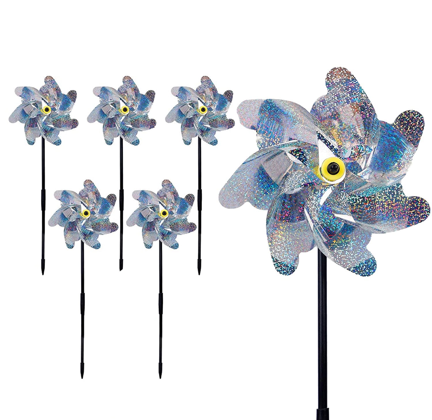 10 Pack Sparkling Pinwheels Have a Bird Blinder Repellent Pinwheels 