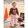thumbnail image 5 of RUINIXCW Baby Girl Cute Football Fan Outfit Set White Bodysuit with Ball  Pink Ruffle Flare Pants + Headband, 5 of 8
