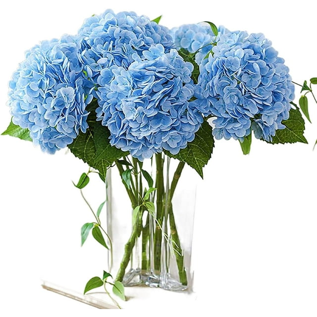 Nvzi 3 piezas de flores de hortensia artificiales de 21 pulgadas, grandes, naturales y realistas, con tacto real (azul)