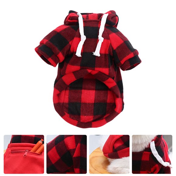 FUEENIRVA 1Set Pet Christmas Costume Red Grid Pattern Polyester Dog Apparel with Pocket for Festive Atmosphere and Warmth Autumn and Winter