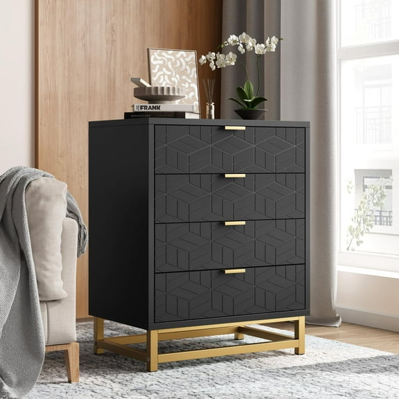 4-Drawer Dresser for Bedroom,Large Dresser with 4 Drawers,Modern Chest of Drawers Closet Storage Cabinet Organizer for Office Living Room,Hallway