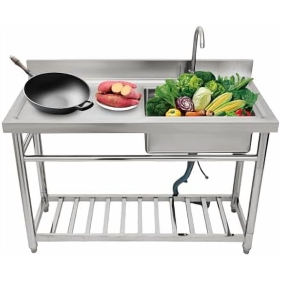 47 Inch Stainless Steel Utility Sink,1 Compartment Commercial Sink with Filtration Basket, Free Standing Outdoor Sinks for Restaurant, Garage, Outoor$$Large Appliances