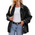 thumbnail image 3 of Women Casual Long Sleeve Lapel Button Outerwear Loose Boyfriend Style Jacket Fashion Denim Jacket Black & Grey L, 3 of 9