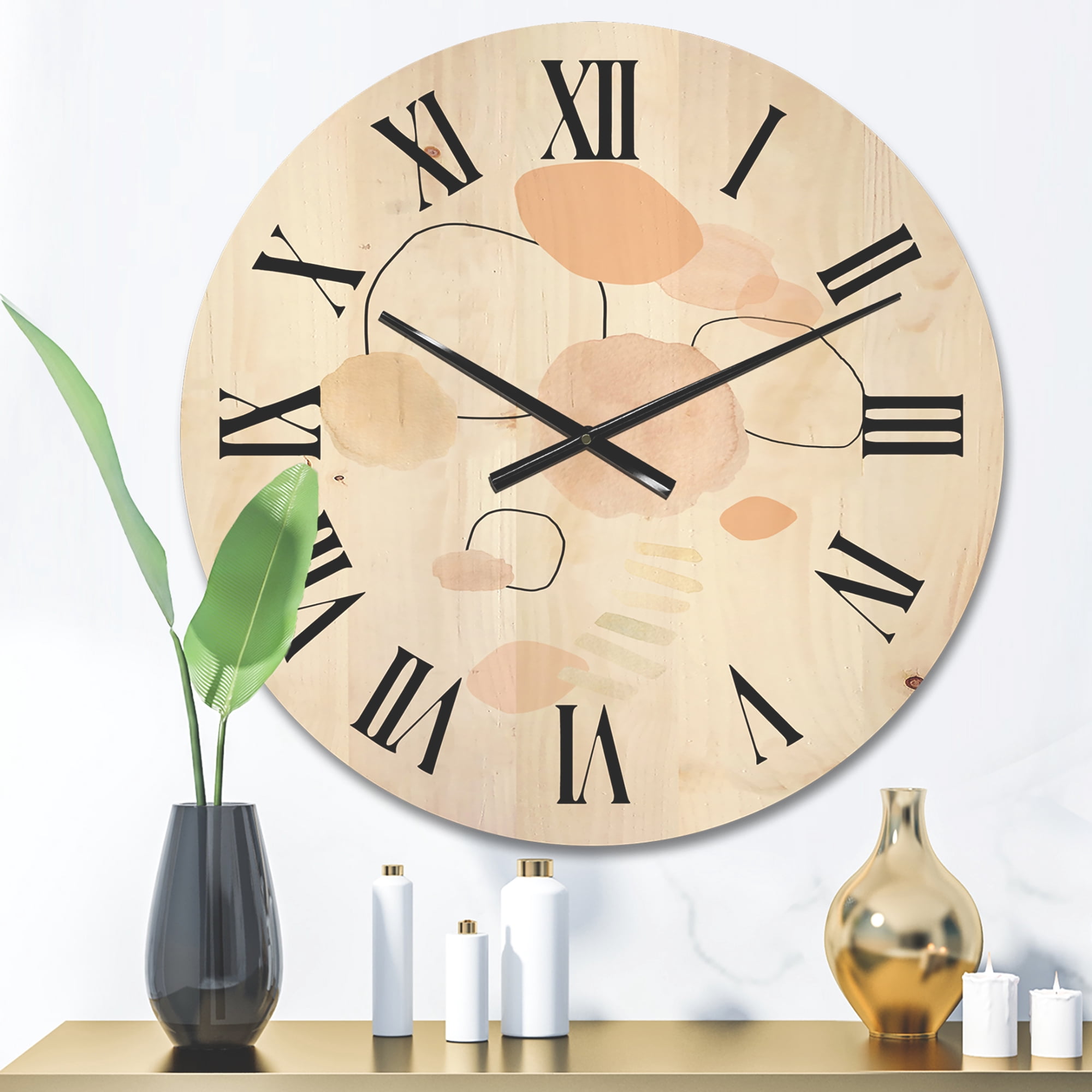 Designart 'Watercolour Stains On White' Shabby Chic Wood Wall Clock