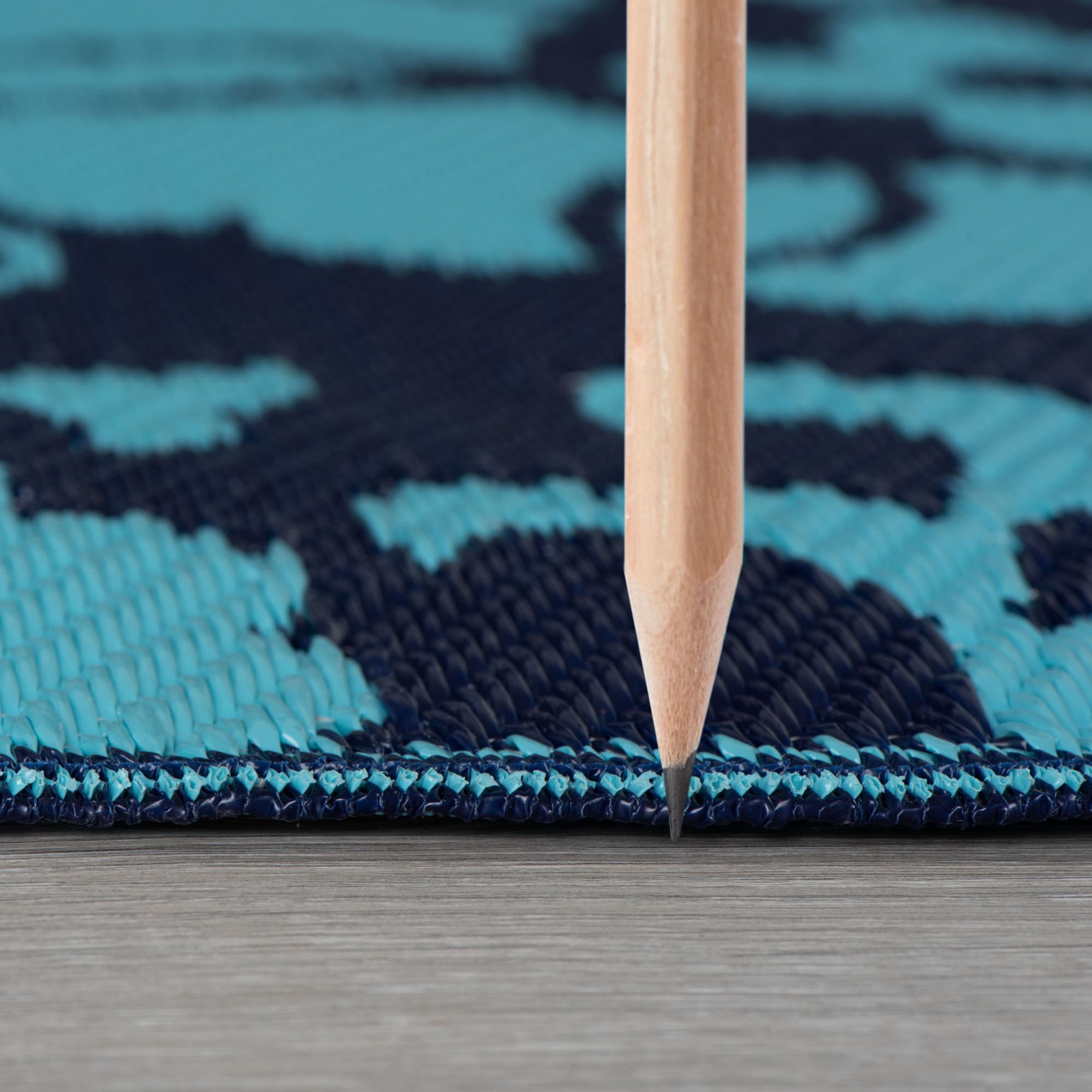 5x7 Waterproof, Reversible Plastic Straw Outdoor Rugs for Patios | Also for Camping, RV, Deck, Porch, Balcony, Camp, Patio | Navy, Floral | Size: 5' x 6'11''