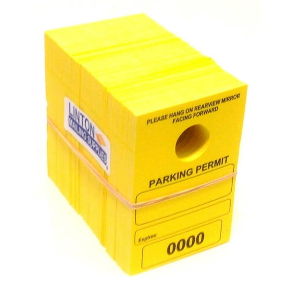 Numbered Parking Permit - Mirror Hang Tags, Yellow Cardstock, 4-3/4" x 3-1/8", Consecutive Numbers - Pack of 500 Tags