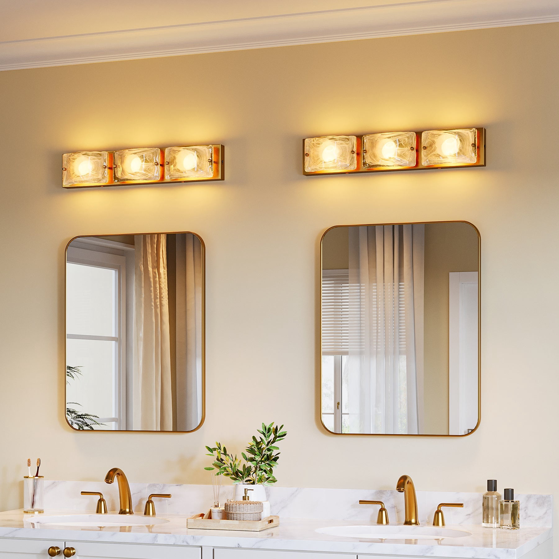Fnova 22" LED Gold Vanity Lights, Modern 3CCT Dimmable Bathroom Light Fixtures (ETL Listed, Bulbs Included)