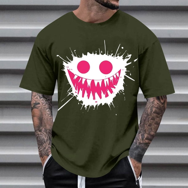 Blusas y camisas de manga corta con cuello redondo para hombre, blusas casuales de verano a la moda con cuello redondo y estampado para hombre.