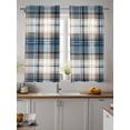 thumbnail image 2 of Blue Brown Plaid Curtains 54 Inch Length, Sheer Curtains for Bedroom Living Room Window Vintage Abstract Stripes Lattice Rod Pocket Voile Drapes Kitchen Curtains Small Half Window 42"x54" 2 Panels, 2 of 6