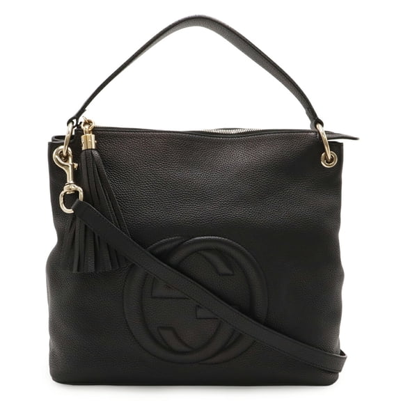 Pre-Owned GUCCI Soho Interlocking G Tassel Shoulder Bag/Handbag in Black Leather (408825)