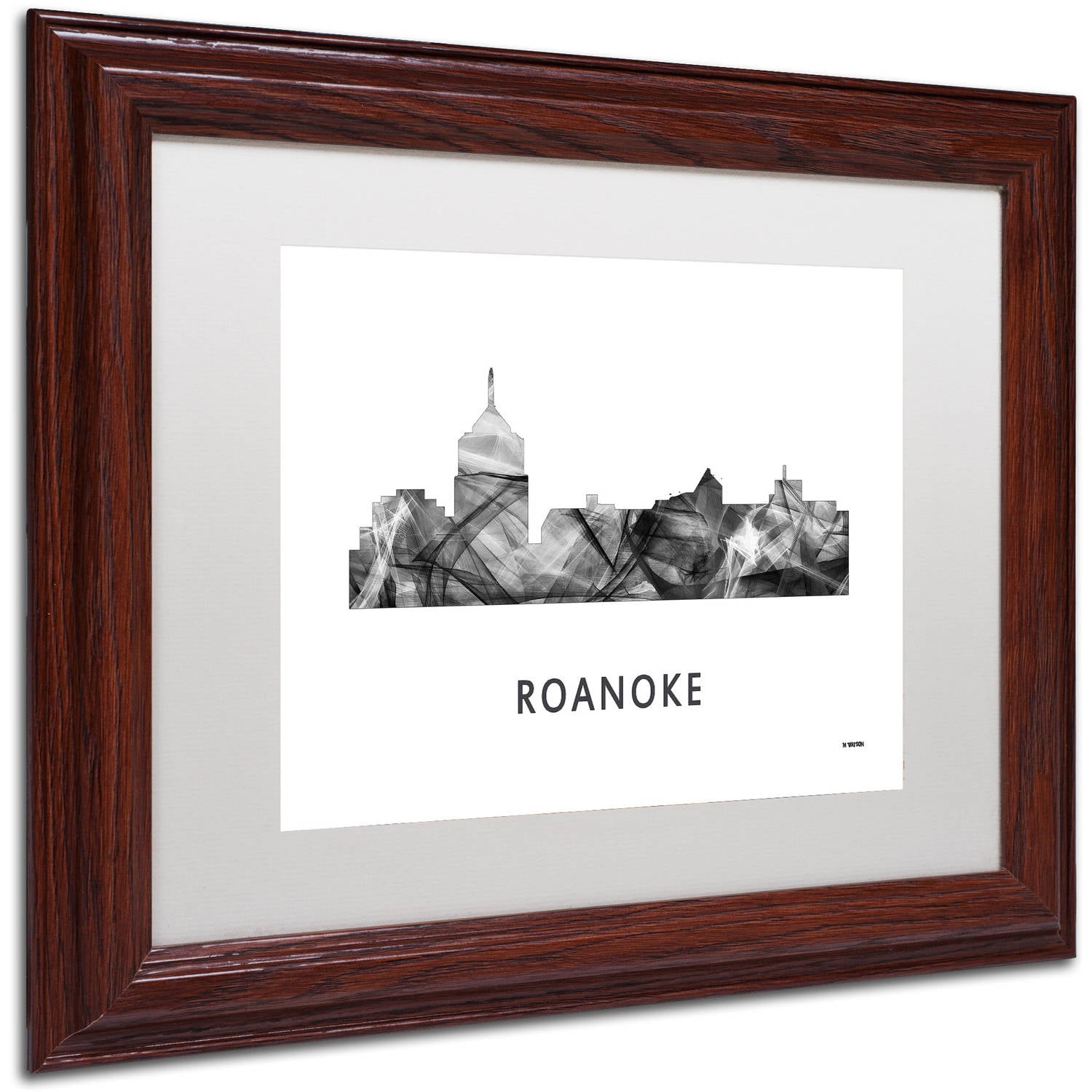 Trademark Fine Art 'Roanoke Virginia Skyline WB-BW' Canvas Art by Marlene Watson, White Matte, Wood Frame