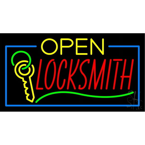 Locksmith LED Neon Sign 20" Tall x 37" Wide - inches Black Square Cut Acrylic Backing, with Dimmer - Premium built indoor Sign for Storefront, Store interior, Exhibition, Decor.