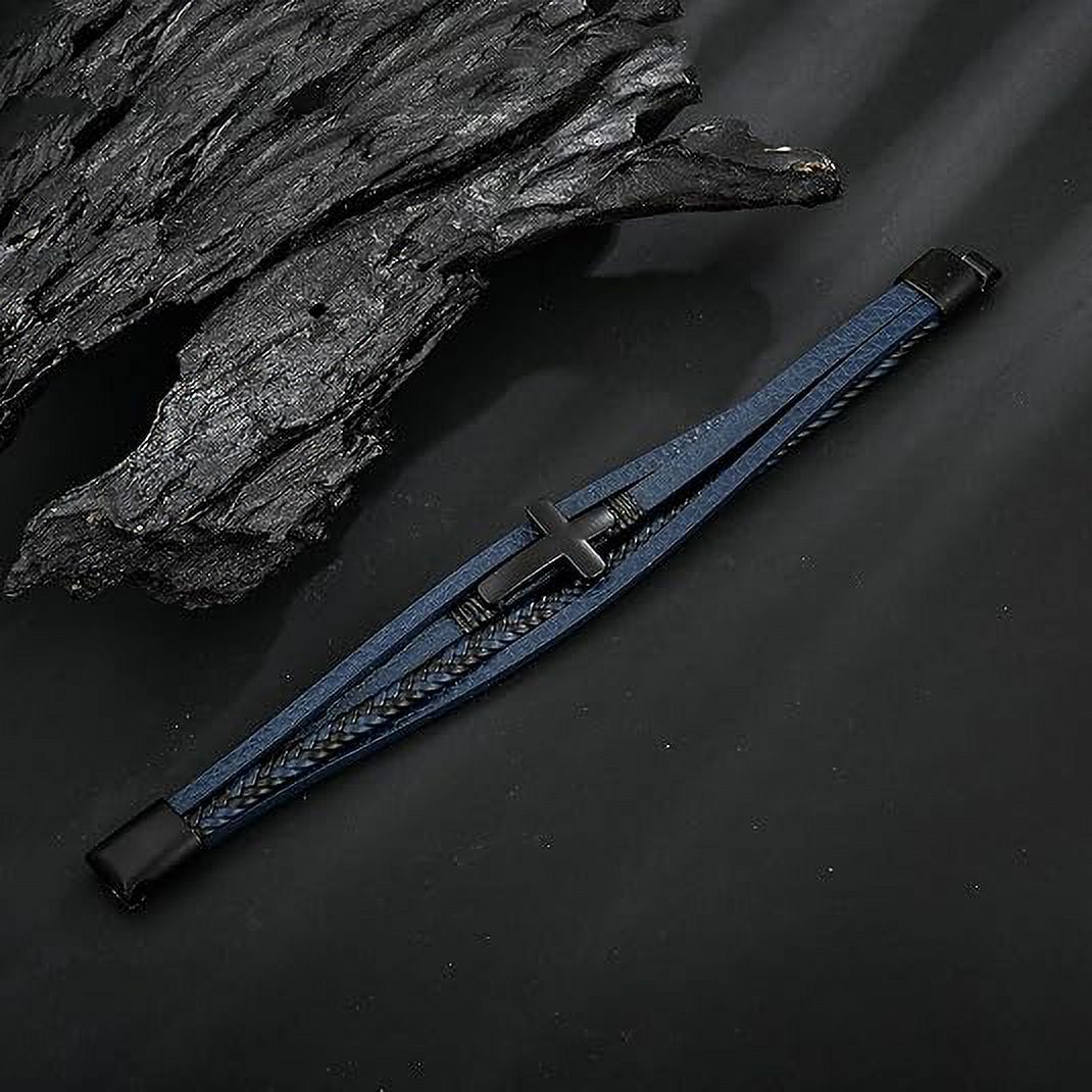 Mens Leather Cross Bracelet Multi-Layer Braided Faith Cross Bracelet for Religious Bangle Wristband Jewelry for Men Women