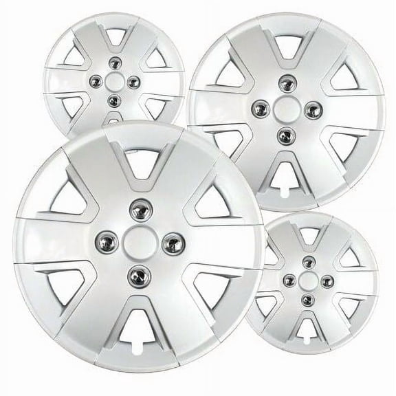 Fuel Rider Set of 4 15 inch Silver Snap-On Hubcaps With 6 Spoke Compatible With 2006-2011 Ford Focus Standard Steel Wheel Covers
