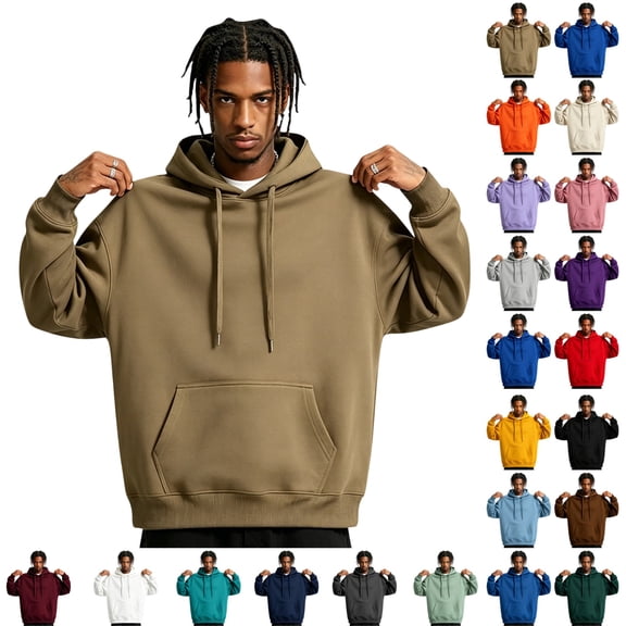 UDAUDU Mens Hooded Fashion Long Sleeve Hoodies Casual Drawstring with Pockets Fall Winter Pullover Sweatshirt for Men Khaki M