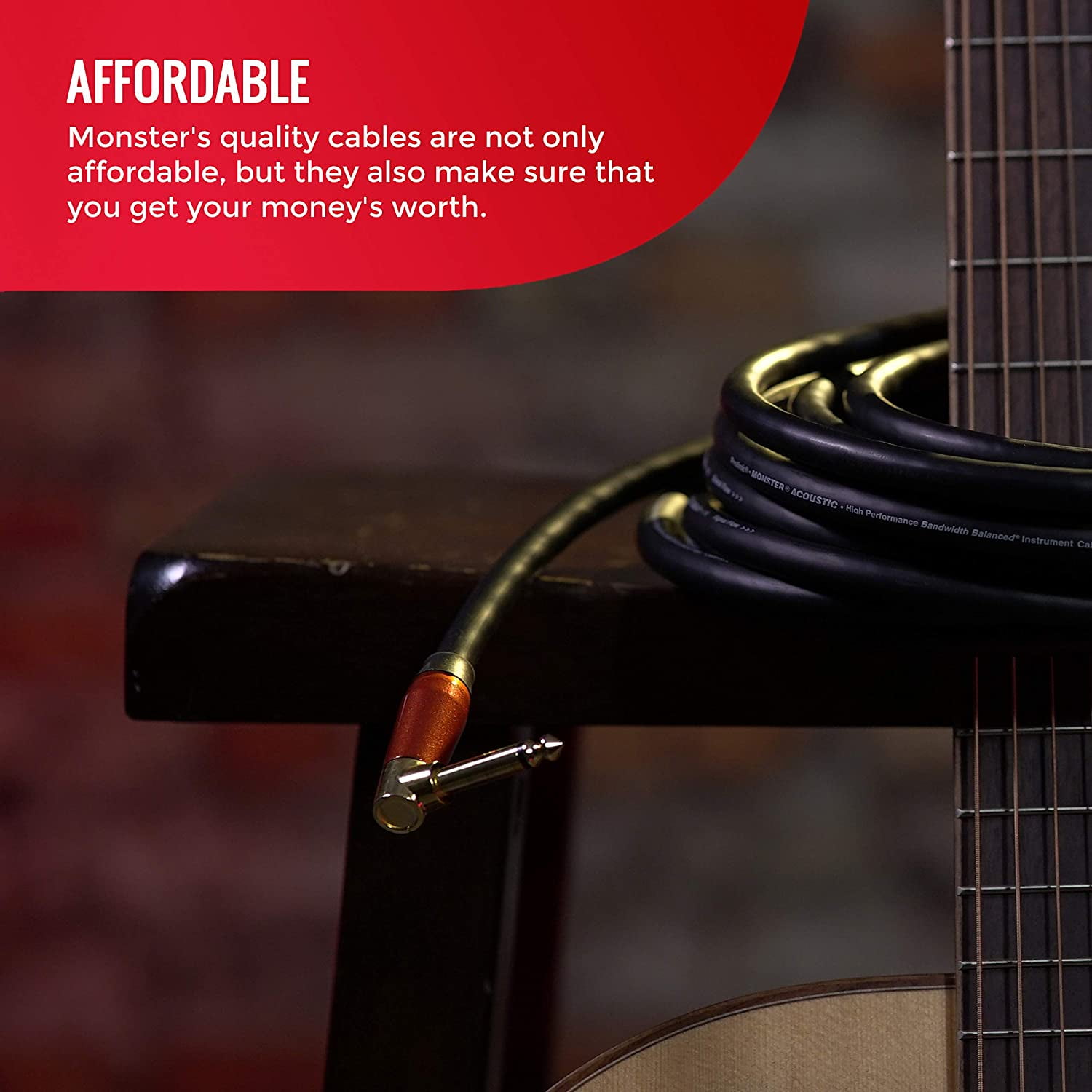Monster Cable Prolink Acoustic Pro 8in Audio Instrument Cable, Right Angle to Right Angle, Black