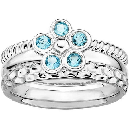 Sterling Silver Stackable Expressions Fun Flowers Ring Set, available in multiple sizes