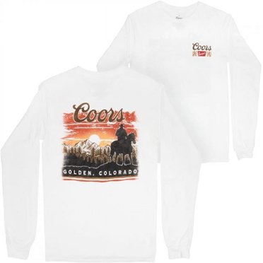 Coors 885221-medium Coors Sunset in Golden Colorado Print Mens White Long Sleeve Shirt - Medium