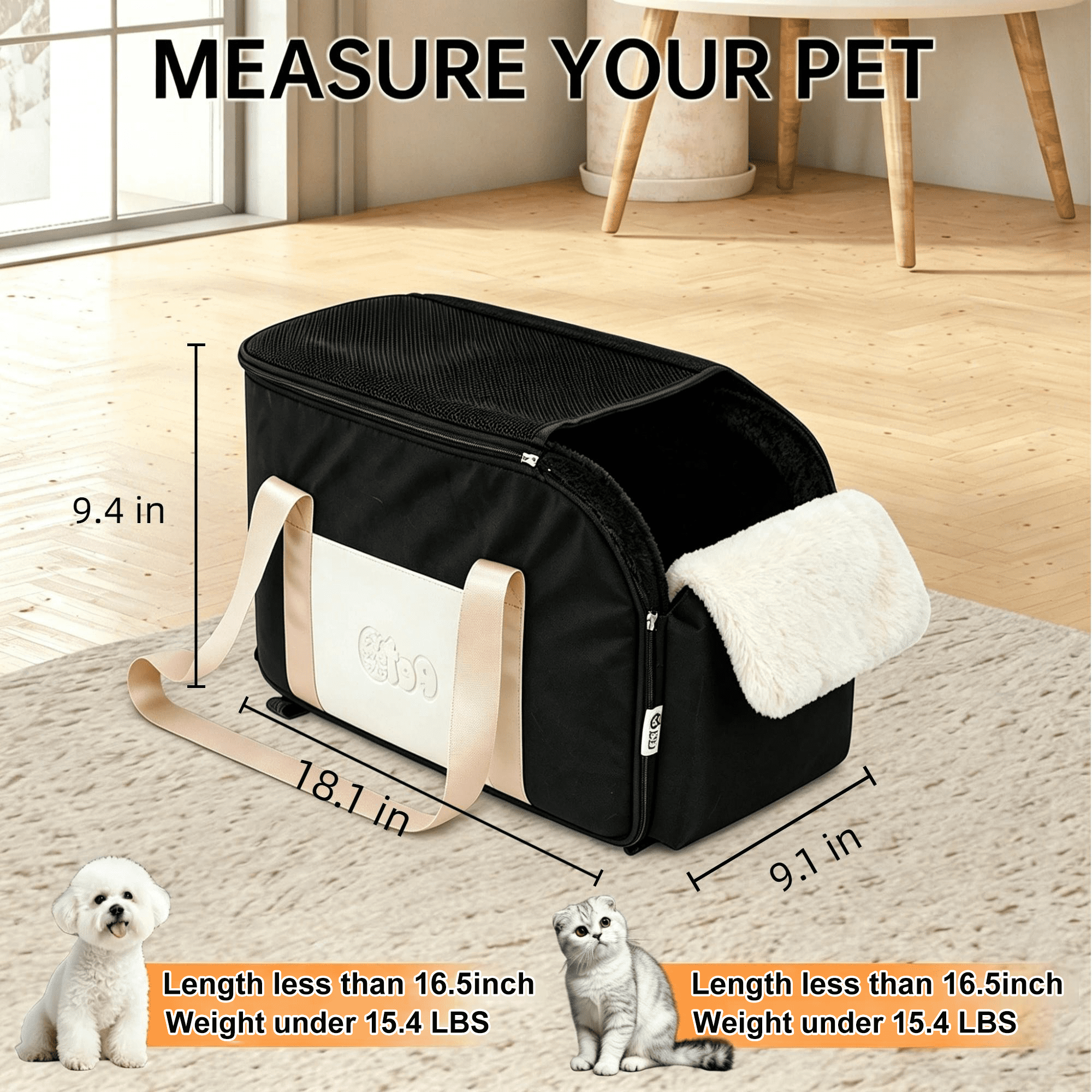 Center Console Dog Car Seat for Small Dogs up to 15.4lbs, Anti-Collapse Pet Booster Seat & Dog Booster Car Seat for Car Armrest with Non-slip Base