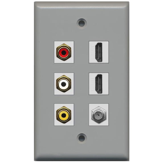 RiteAV - 3 x RCA - 2 X HDMI and 1 x Coax Cable TV Port Wall Plate - Gray