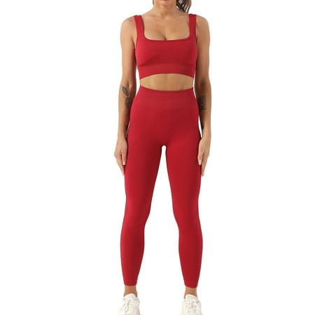 SWSMCLT Women s Outfits Crop Tank Top High Waisted Yoga 2 Piece Workout Set Leggings Activewear Athletic Workout Sporty 2Pcs Sexy Lounge Sets Burgundy Small