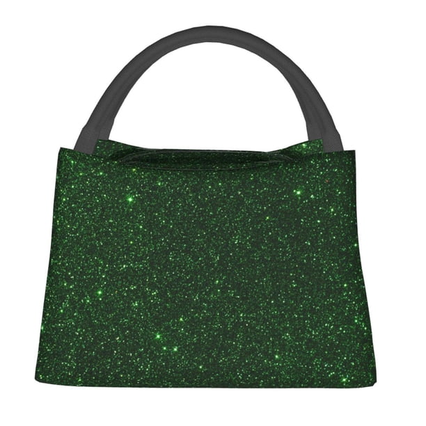 Easygdp Emerald Green Sparkling Bolsa de Almuerzo Insulada Reutilizable, Bolsa de Mano y Bandolera para Oficina, Trabajo, Viajes