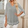 thumbnail image 3 of Womens 3/4 Ruffle Sleeve Sparkly Tops Sequin V Neck Blouses Dressy Casual Fall Shirts, 3 of 6