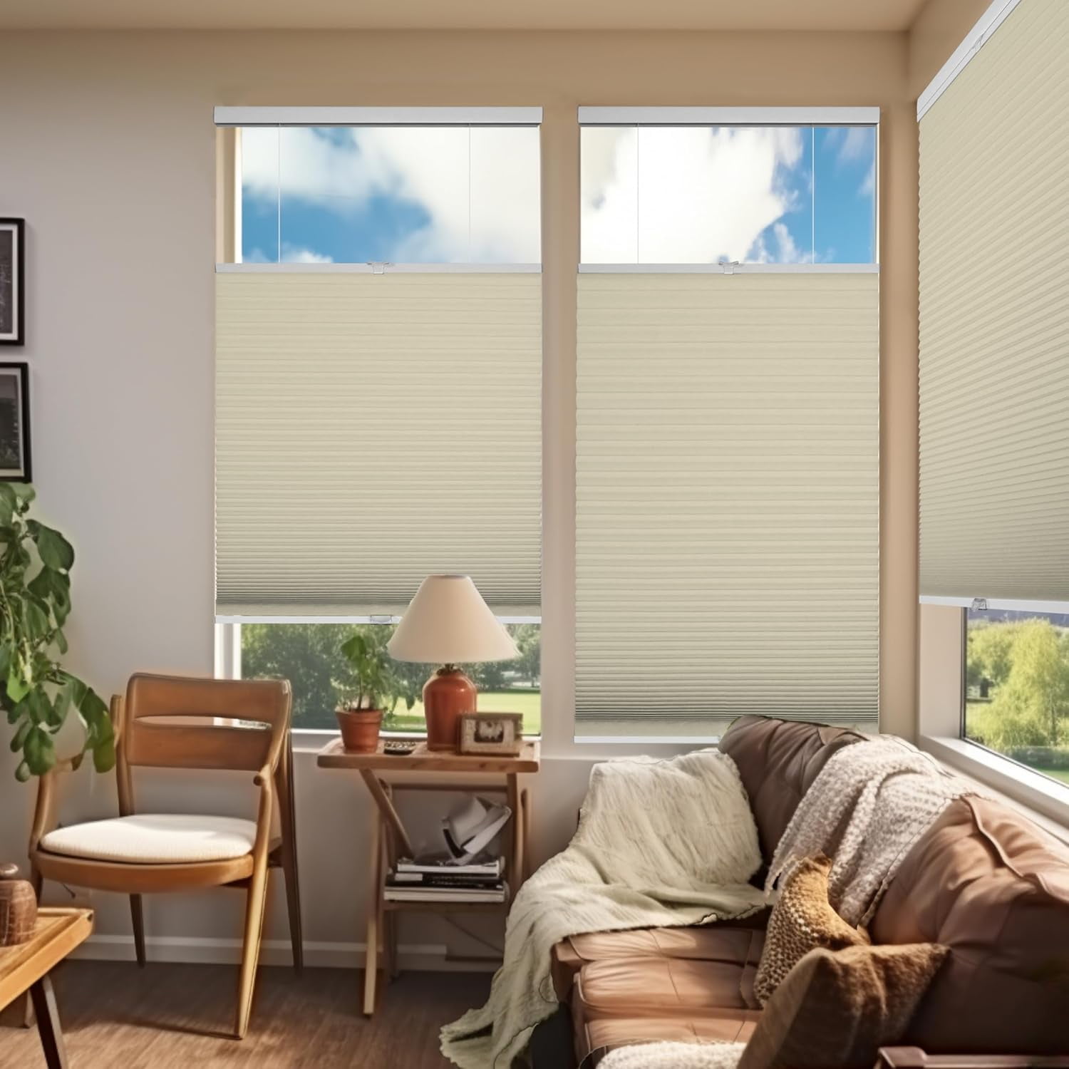 Chicology Beige Blackout Cordless Top Down Bottom Up Cellular Shades 22.5 in. W x 48 in. L