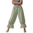 thumbnail image 6 of Yungyresw Women's Casual Bloomer Pants Ruffled Lace Trim Drawstring Lounge Pants Wide Leg Harem Pants Women With Pockets Light Green L, 6 of 7