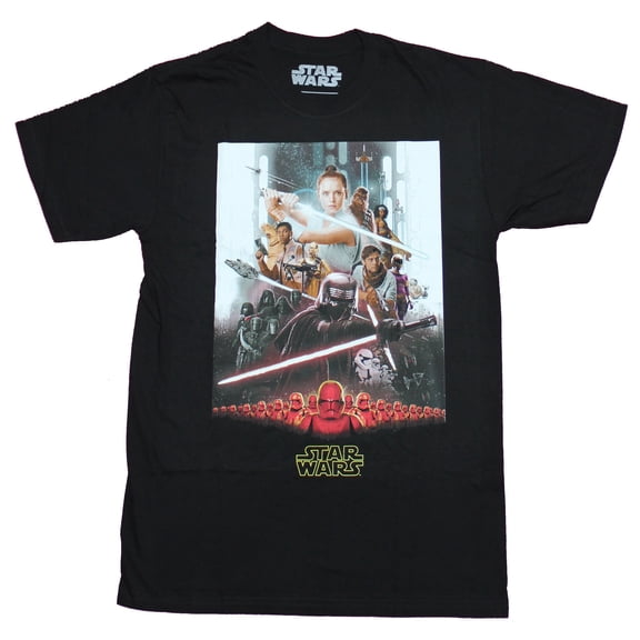 Star Wars Mens T-Shirt - Episode 9 Rise of Skywalker Rey Kylo Collage Over Red Army (Small)