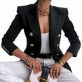 thumbnail image 1 of Womens Casual Blazer Jacket Gold Button Long Sleeve Work 0ffice Blazer Lapel Open Front Jacket Black L, 1 of 7