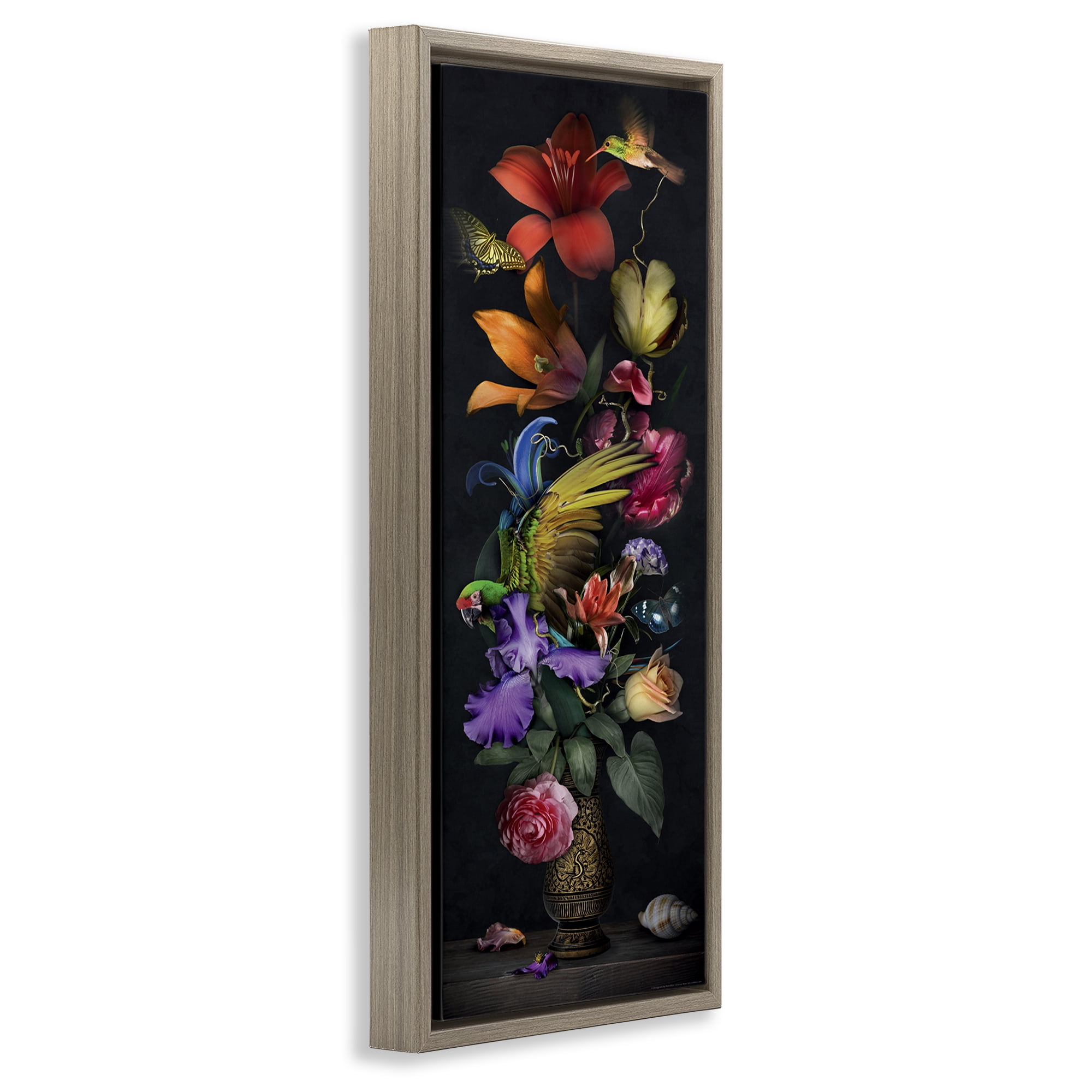 Stupell Industries Tall Vintage Lily Bouquet Plants & Flowers Painting Brown Floater Framed Canvas Art Print Wall Art, 11 x 25