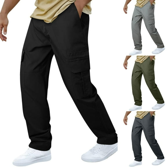 Work Pants for Men Waterproof Fabric Multiple Pockets Solid Color Loose Workwear Pants Pants Fitness Pants Cargo Pants Trousers Black 3XL