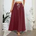 thumbnail image 6 of QIJIE Skirts for Women A-Line Renaissance Faire Maxi High Waist Flowy Skirts 3-Layer Tiered Long Length Drawstring Plus Size Trendy Skirts with Pockets Wine S, 6 of 6