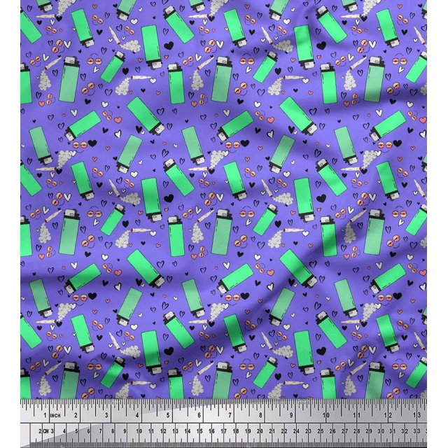 Soimoi Crepe Silk Fabric Heart & Lighter Men Printed Craft Fabric by The Yard 42 Inch Wide