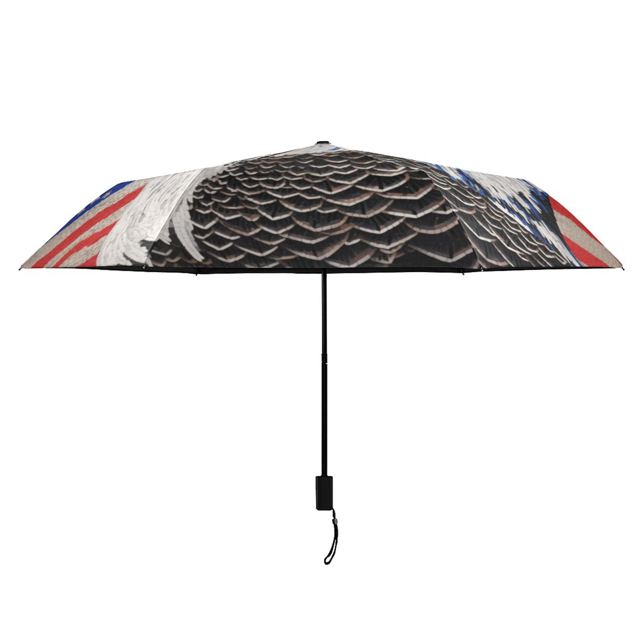 Eagle and American Flag Compact Sun Umbrella Windproof Travel Umbrellas for Rain Strong Portable UV Protection