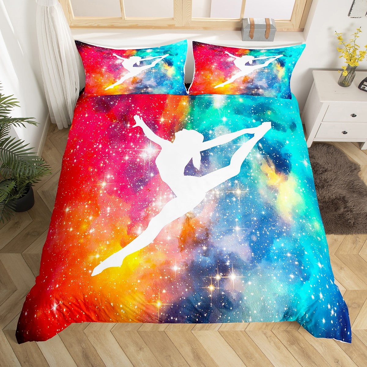 YST Gymnastics Lovers Duvet Cover Twin Size, Gymnast Sports Bedding Set