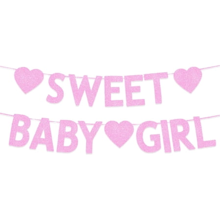 Baby Shower Decorations for Girls, Pink Glitter Sweet Baby Girl Banner, It’s a Girl Gender Reveal 1st Birthday Party Decorations Supplies